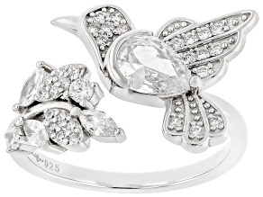 White Cubic Zirconia Rhodium Over Sterling Silver Hummingbird Ring 1.62ctw