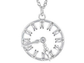 White Cubic Zirconia Rhodium Over Sterling Silver Clock Pendant 1.28ctw