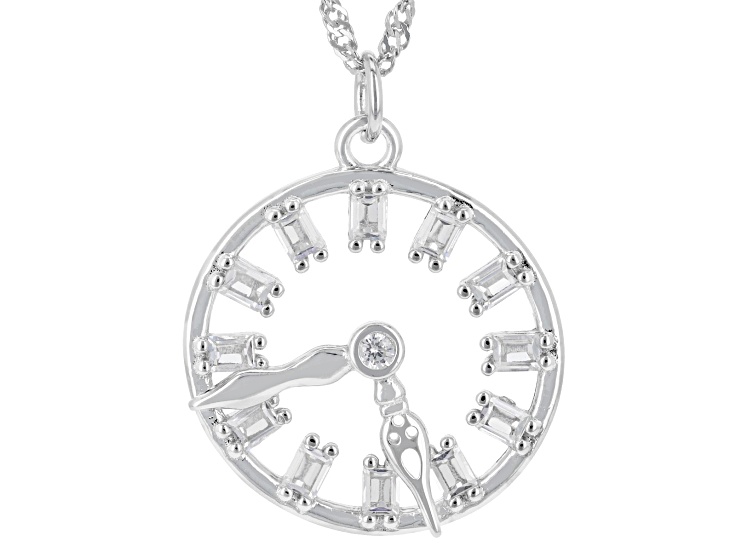 White Cubic Zirconia Rhodium Over Sterling Silver Clock Pendant 1.28ctw