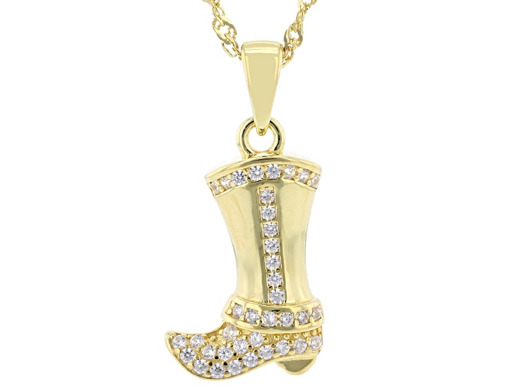White Cubic Zirconia 18k Yellow Gold Over Sterling Silver Cowboy Boot Pendant 0.33ctw