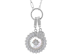 Mother-of-Pearl and White Cuibic Zirconia Rhodium Over Sterling Silver Necklace 1.26ctw