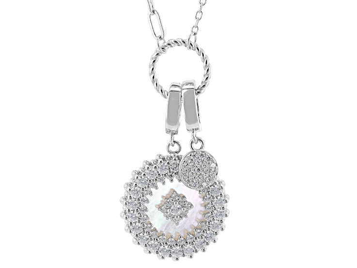 Mother-of-Pearl and White Cuibic Zirconia Rhodium Over Sterling Silver Necklace 1.26ctw