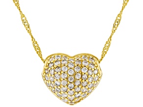 White Cubic Zirconia 18k Yellow Gold Over Sterling Silver Heart Pendant 1.39ctw
