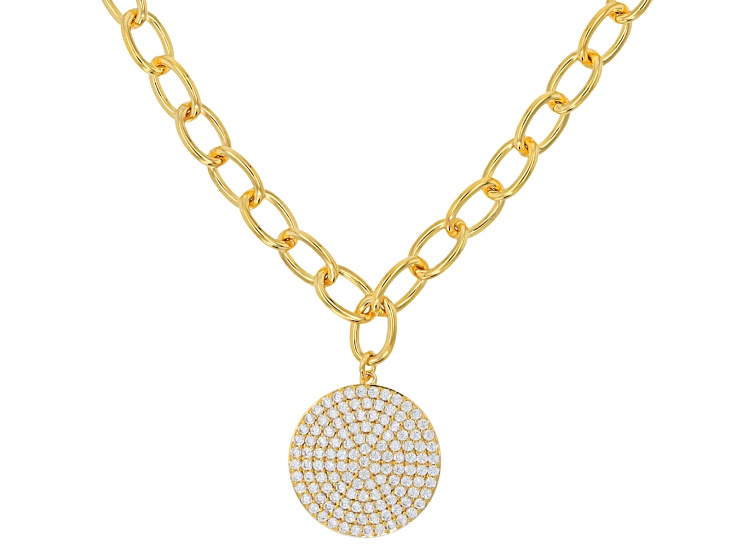White Cubic Zirconia 18k Yellow Gold Plated Oval Rolo Link Necklace 3.20ctw