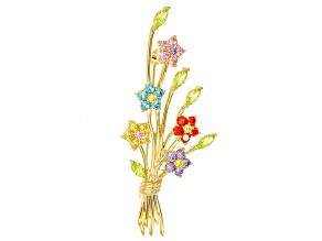 Multi-Color Cubic Zirconia 18k Yellow Gold Over Brass Floral Brooch 5.66ctw