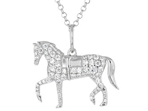 White Diamond Simulant Rhodium Over Sterling Silver Horse Pendant 0.63ctw