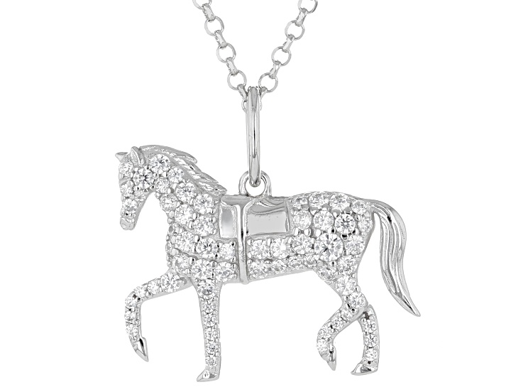 White Diamond Simulant Rhodium Over Sterling Silver Horse Pendant 0.63ctw
