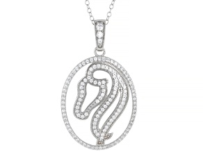 White Cubic Zirconia Rhodium Over Sterling Silver Horse Pendant 1.07ctw