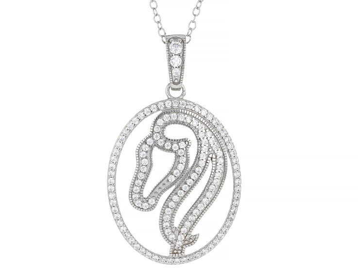 White Cubic Zirconia Rhodium Over Sterling Silver Horse Pendant 1.07ctw