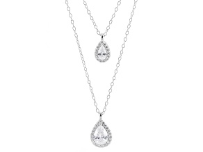 White Cubic Zirconia Rhodium Over Sterling Silver Multi- Row Pear Necklace 1.68ctw