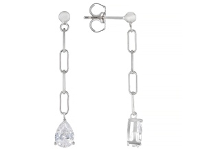 Pear White Cubic Zirconia Rhodium Over Sterling Silver Dangle Earrings 2.18ctw