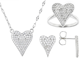 White Zircon Rhodium Over Sterling Silver Heart Necklace 1.38ctw