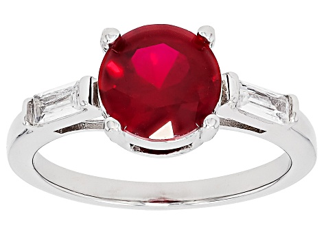 Lab Ruby, Blue Lab Spinel, and Green & White Cubic Zirconia Rhodium Over Brass Ring Set 11.41ctw