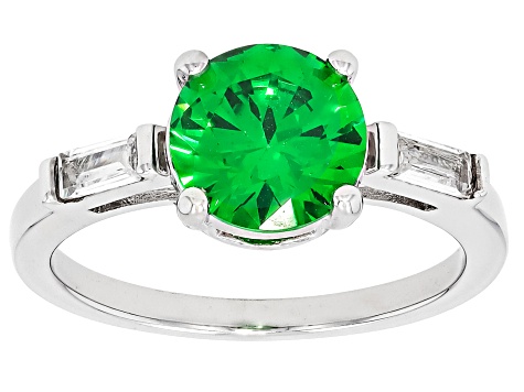 Lab Ruby, Blue Lab Spinel, and Green & White Cubic Zirconia Rhodium Over Brass Ring Set 11.41ctw
