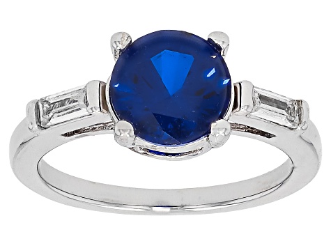 Lab Ruby, Blue Lab Spinel, and Green & White Cubic Zirconia Rhodium Over Brass Ring Set 11.41ctw