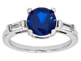 Lab Ruby, Blue Lab Spinel, and Green & White Cubic Zirconia Rhodium Over Brass Ring Set 11.41ctw