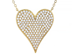 White Cubic Zirconia 18k Yellow Gold Plated Pave Heart Necklace 3.60ctw