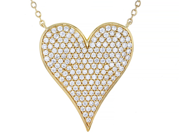 White Cubic Zirconia 18k Yellow Gold Plated Pave Heart Necklace 3.60ctw
