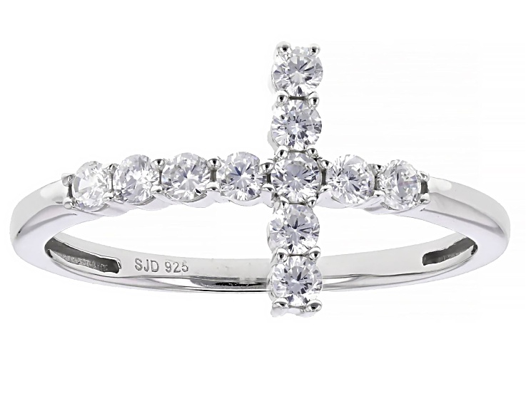 White Cubic Zirconia Rhodium Over Sterling Silver Cross Ring 0.50ctw