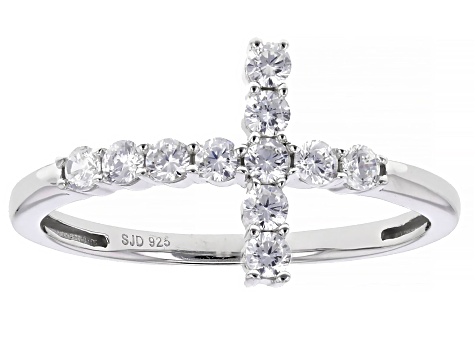 White Cubic Zirconia Rhodium Over Sterling Silver Cross Ring 0.50ctw