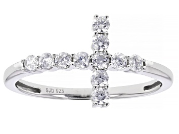 Picture of White Cubic Zirconia Rhodium Over Sterling Silver Cross Ring 0.50ctw