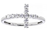 White Cubic Zirconia Rhodium Over Sterling Silver Cross Ring 0.50ctw