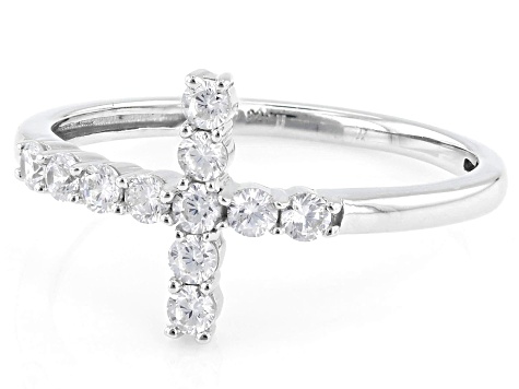 White Cubic Zirconia Rhodium Over Sterling Silver Cross Ring 0.50ctw