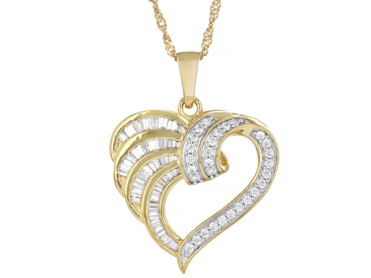 White Cubic Zirconia 18k Yellow Gold Over Sterling Silver Heart Pendant 1.35ctw
