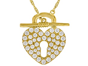 White Cubic Zirconia 18k Yellow Gold Over Sterling Silver Heart Lock Necklace 3.80ctw