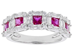 Lab Created Ruby & White Cubic Zirconia Rhodium Over Sterling Silver Band Ring 3.12ctw