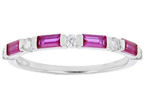 Lab Created Ruby & White Cubic Zirconia Rhodium Over Sterling Silver Ring 0.86ctw