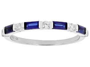 Blue Lab Created Sapphire and White Cubic Zirconia Rhodium Over Sterling Silver Ring 0.86ctw