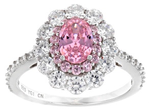 Pink and White Cubic Zirconia Rhodium Over Sterling Silver Ring 3.79ctw