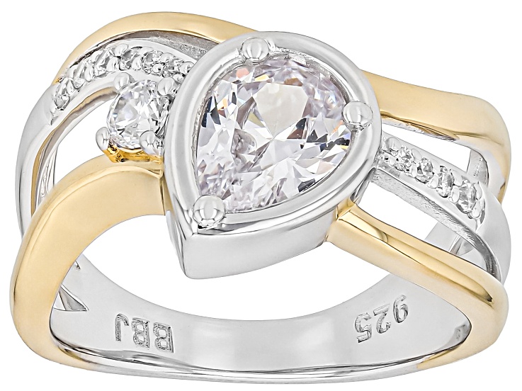 White Cubic Zirconia Rhodium and 18K Yellow Gold Over Sterling Silver Ring 2.04Ctw