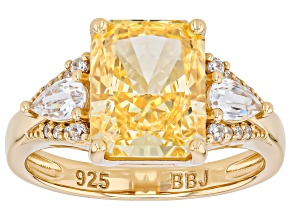 Canary And White Cubic Zirconia 18k Yellow Gold Over Silver Ice Flower Cut Ring 6.79Ctw