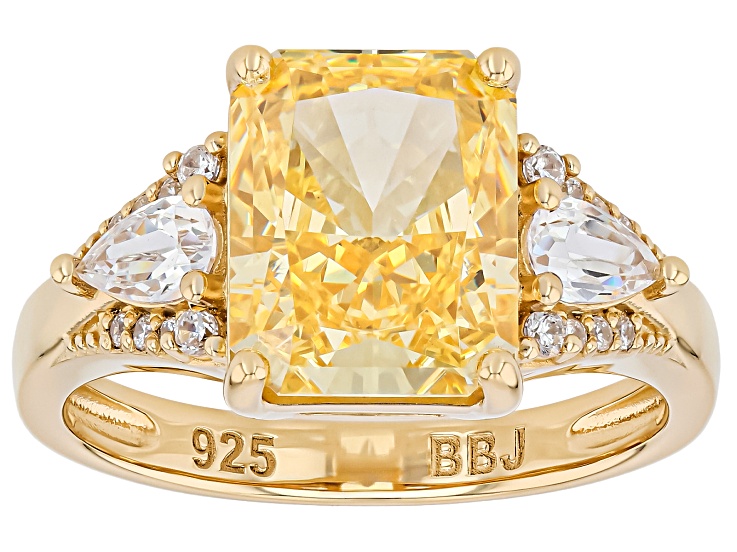 Canary And White Cubic Zirconia 18k Yellow Gold Over Silver Ice Flower Cut Ring 6.79Ctw