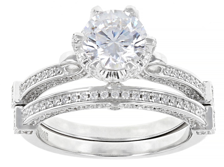 White Cubic Zirconia Rhodium Over Sterling Silver Ring and Band Set 3.38ctw