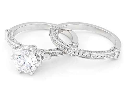 White Cubic Zirconia Rhodium Over Sterling Silver Ring and Band Set 3.38ctw