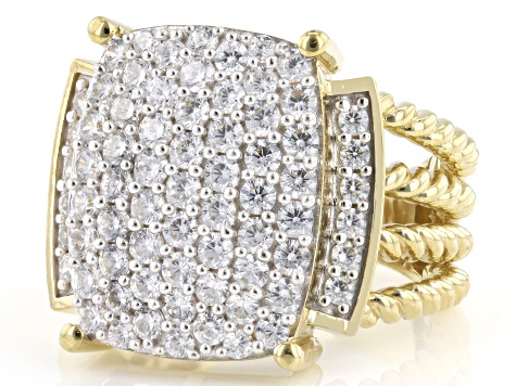 シムシメール　leopard right White gold left 希少 White Cubic Zirconia 18k Yellow Gold Over Brass Ring 2.75ctw