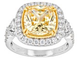 Yellow and White Cubic Zirconia Rhodium and 18K Yellow Gold Over Silver Ring 10.16Ctw