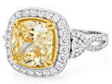 Yellow and White Cubic Zirconia Rhodium and 18K Yellow Gold Over Silver Ring 10.16Ctw