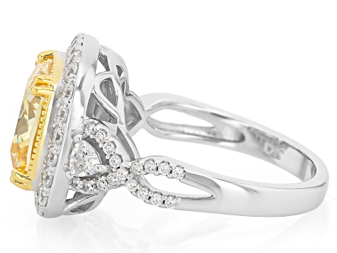 Yellow and White Cubic Zirconia Rhodium and 18K Yellow Gold Over Silver Ring 10.16Ctw