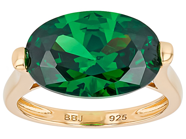 Green and White Cubic Zirconia 18k Yellow Gold Over Sterling Silver Ring 11.31ctw