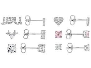 Pink and White Cubic Zirconia Rhodium Over Brass Stud Earring Boxed Set 6.58ctw