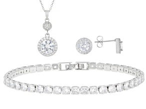 White Cubic Zirconia Rhodium Over Brass Bracelet, Pendant, and Earrings Boxed Set 23.83ctw