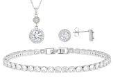 White Cubic Zirconia Rhodium Over Brass Bracelet, Pendant, and Earrings Boxed Set 23.83ctw