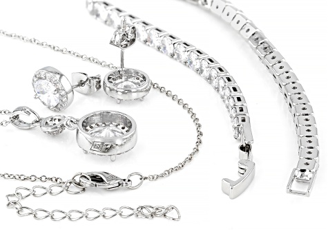 White Cubic Zirconia Rhodium Over Brass Bracelet, Pendant, and Earrings Boxed Set 23.83ctw