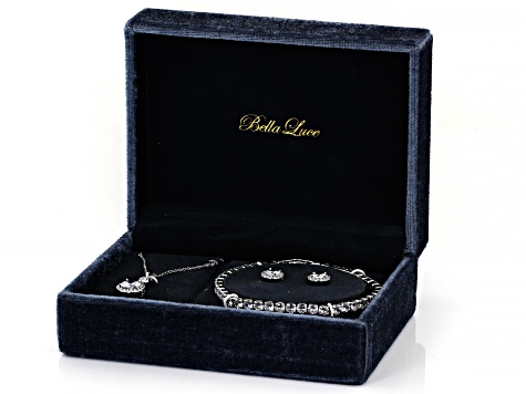 White Cubic Zirconia Rhodium Over Brass Bracelet, Pendant, and Earrings Boxed Set 23.83ctw