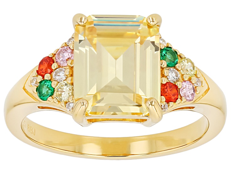 Multi Color Cubic Zirconia 18K Yellow Gold Over Sterling Silver Ring 5.69ctw