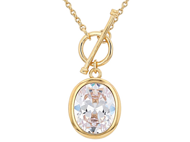 White Cubic Zirconia 18K Yellow Gold Over Sterling Silver Pendant with Chain 7.17Ctw